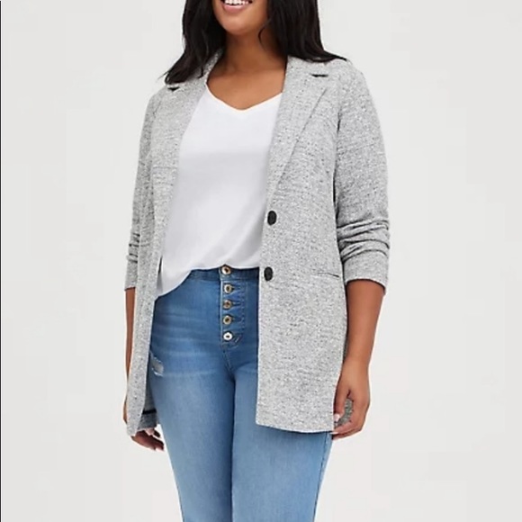 Torrid Long Gray Stretch Knit Boyfriend Blazer Plus Size Career Office In Size 2 - Picture 10 of 10